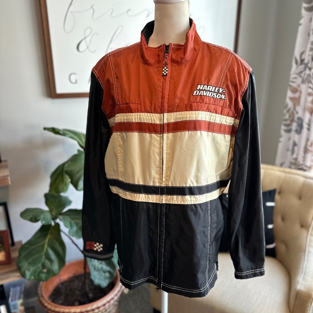 HARLEY DAVIDSON Women's Black/Orange Full Zip Jacket, Size Large, Like New